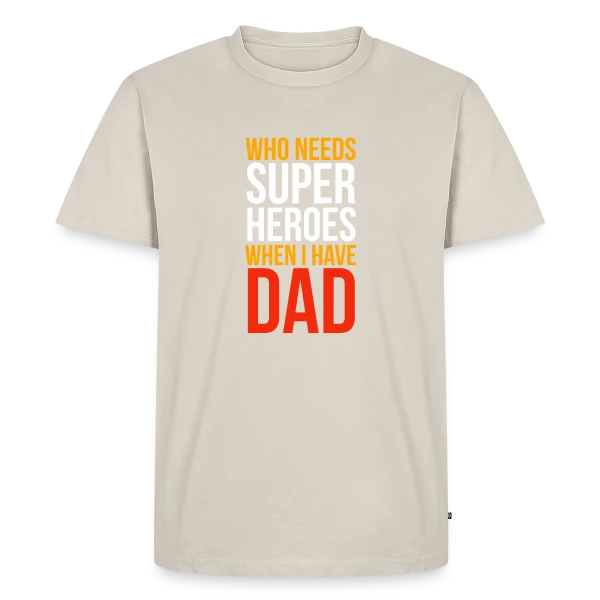 Maquette de T-shirt Premium bio Homme « Super Papa - Mon Héro du Quotidien » à personnaliser