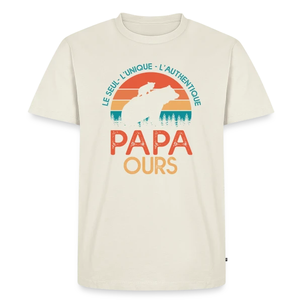 Maquette de T-shirt Premium bio Homme « Papa Ours - Le Cadeau Original pour la Fête des Pères » à personnaliser