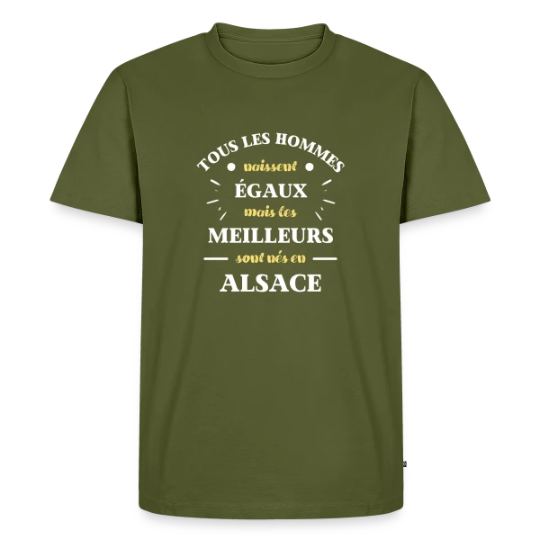Maquette de T-shirt Premium bio Homme « Hommes Égaux Alsace » à personnaliser