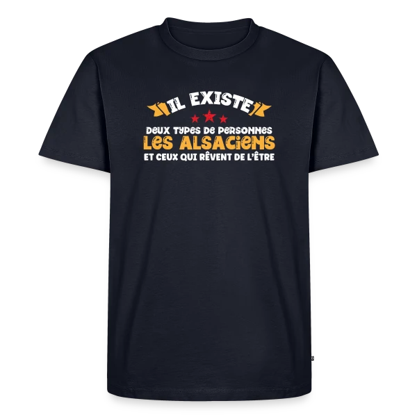 Maquette de T-shirt Premium bio Homme « Les Alsaciens Fiers » à personnaliser