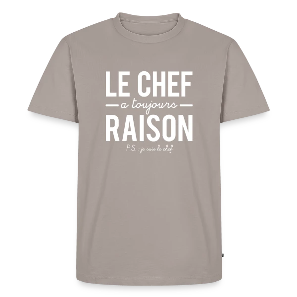 Maquette de T-shirt Premium bio Homme « Humour Cuisine : Le Chef a Toujours Raison! » à personnaliser