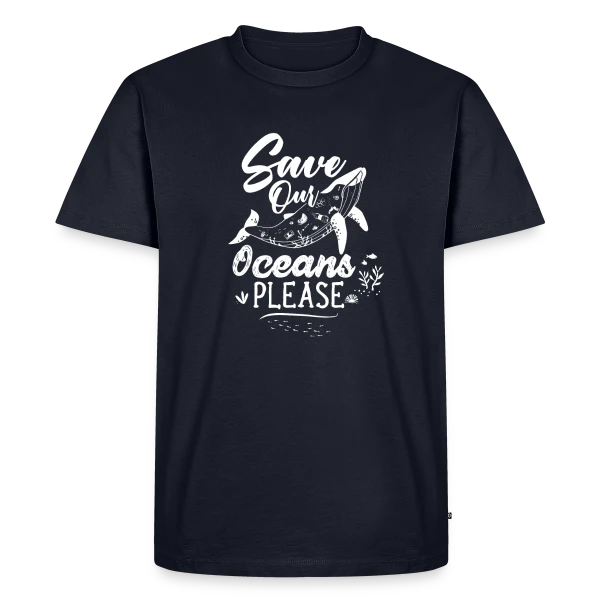 Maquette de T-shirt Premium bio Homme « Sauvons Nos Océans » à personnaliser