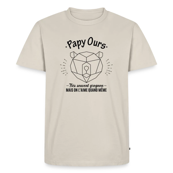 Maquette de T-shirt Premium bio Homme « Papy Ours Grognon, Adoré Malgré Tout » à personnaliser