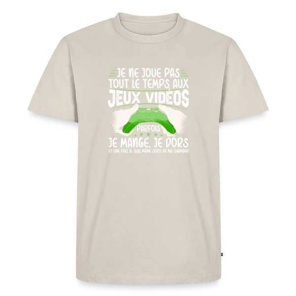 Maquette de T-shirt Premium bio Homme « Humour Gamer: 'Je ne joue pas tout le temps' » à personnaliser