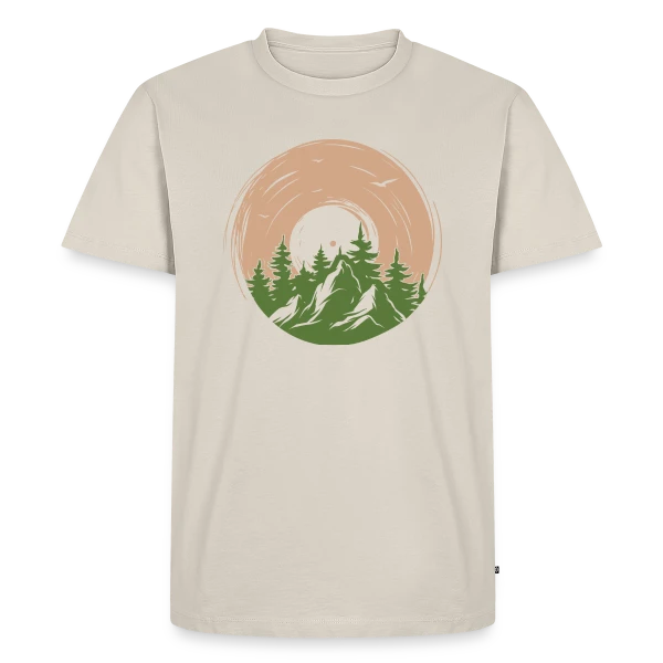 Maquette de T-shirt Premium bio Homme « Vinyle Nature Aventure Montagne » à personnaliser