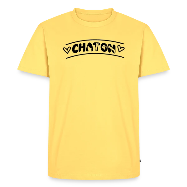 Maquette de T-shirt Premium bio Homme « Typographie Chaton Amour » à personnaliser