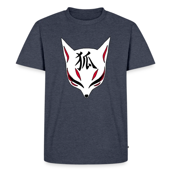 Maquette de T-shirt Premium bio Homme « Renard Kitsune Manga & Kanji » à personnaliser