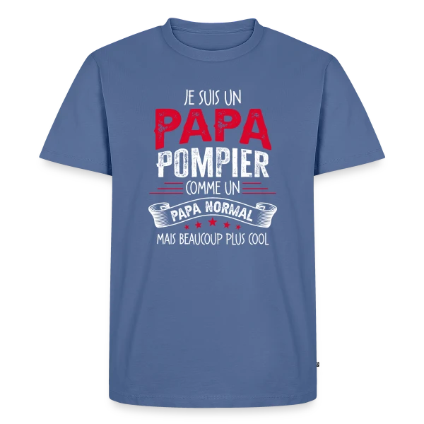 Maquette de T-shirt Premium bio Homme « Papa Pompier : Comme un Papa Normal, Mais Plus Cool ! » à personnaliser