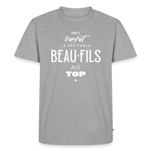 Maquette de T-shirt Premium bio Homme « Beau-fils au Top : Cadeau Humour & Original » à personnaliser