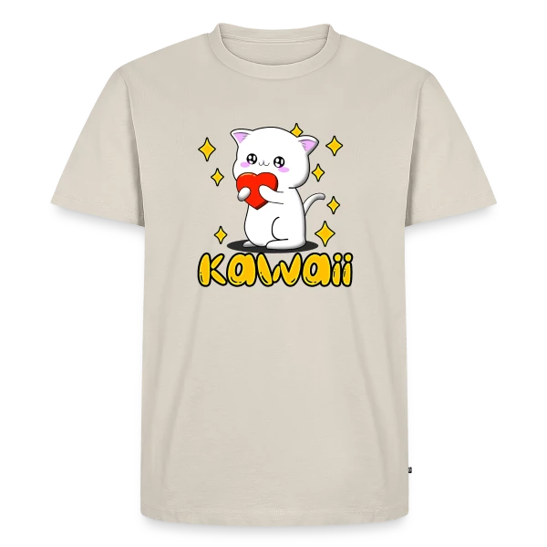Chat Kawaii Cœur Scintillant sur T-shirt Premium bio Homme