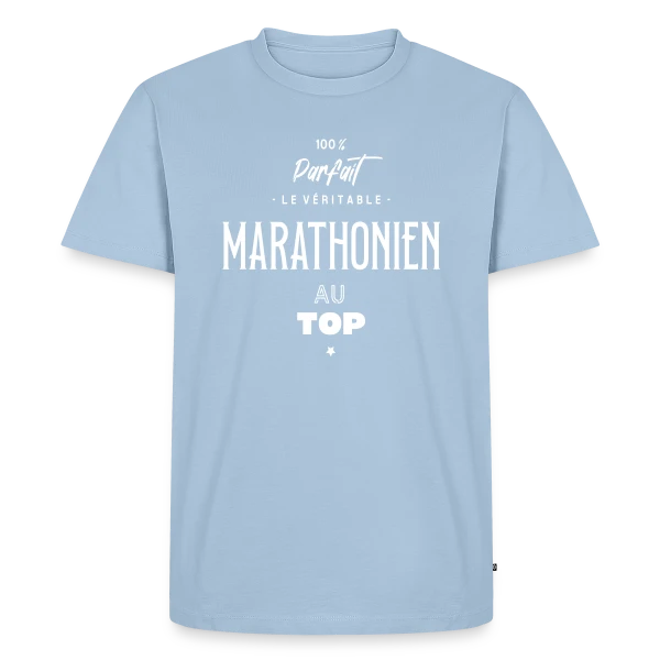 Maquette de T-shirt Premium bio Homme « Marathonien au Top » à personnaliser