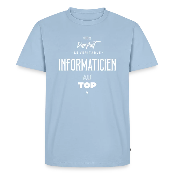 Maquette de T-shirt Premium bio Homme « L'Informaticien au Top » à personnaliser