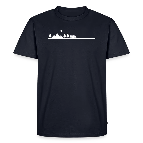 Maquette de T-shirt Premium bio Homme « Aventure Van Life Paysage » à personnaliser