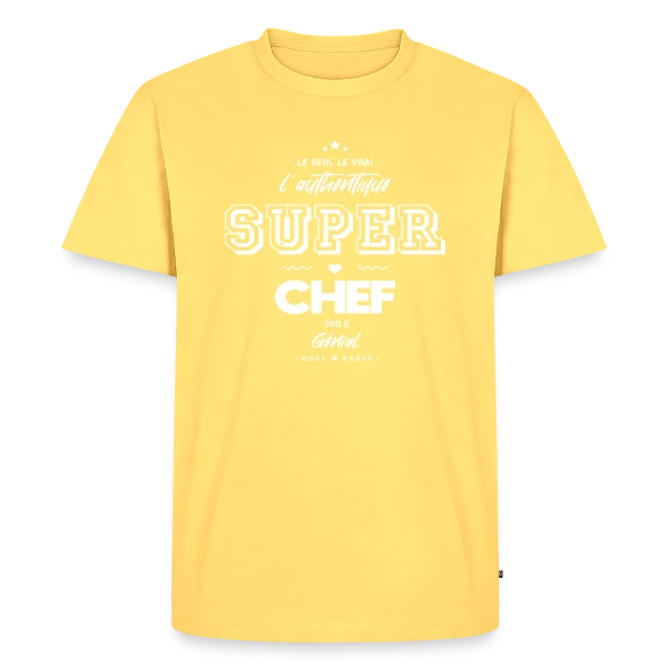 Maquette de T-shirt Premium bio Homme « Super Chef Génial : L'Authentique » à personnaliser