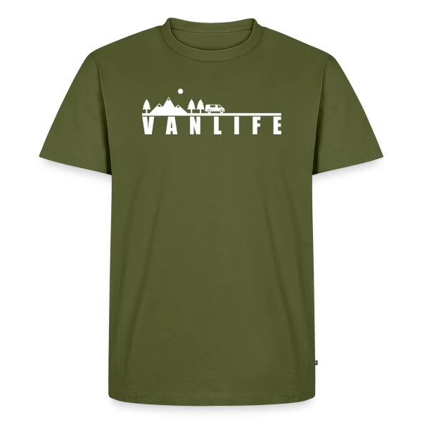 Maquette de T-shirt Premium bio Homme « Van Life Évasion Montagne » à personnaliser