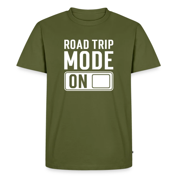 Maquette de T-shirt Premium bio Homme « Citation Roadtrip Aventure » à personnaliser