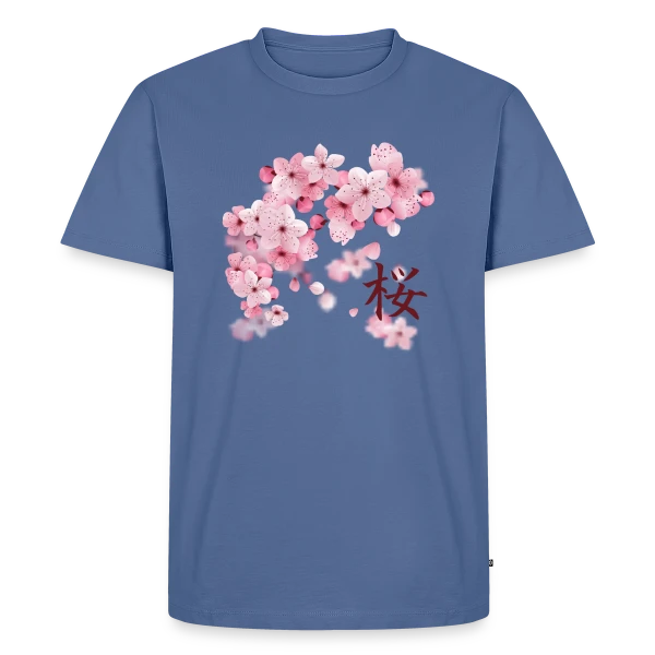 Maquette de T-shirt Premium bio Homme « Sakura : Fleurs de Cerisier Japonaises » à personnaliser