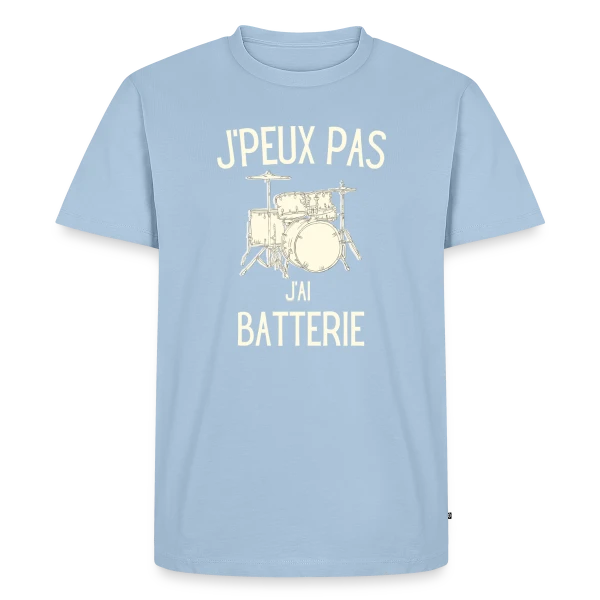 Maquette de T-shirt Premium bio Homme « J'peux Pas J'ai Batterie » à personnaliser