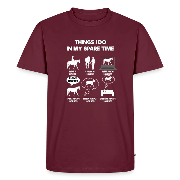 Maquette de T-shirt Premium bio Homme « Mes Passions : Écran et Chevaux » à personnaliser