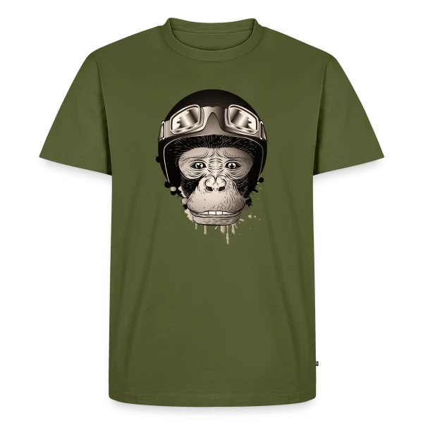 Chimpanzé Motard Rétro – L'Aventure à Deux Roues sur T-shirt Premium bio Homme