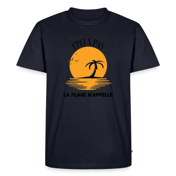 Maquette de T-shirt Premium bio Homme « La Plage M'Appelle Humour » à personnaliser