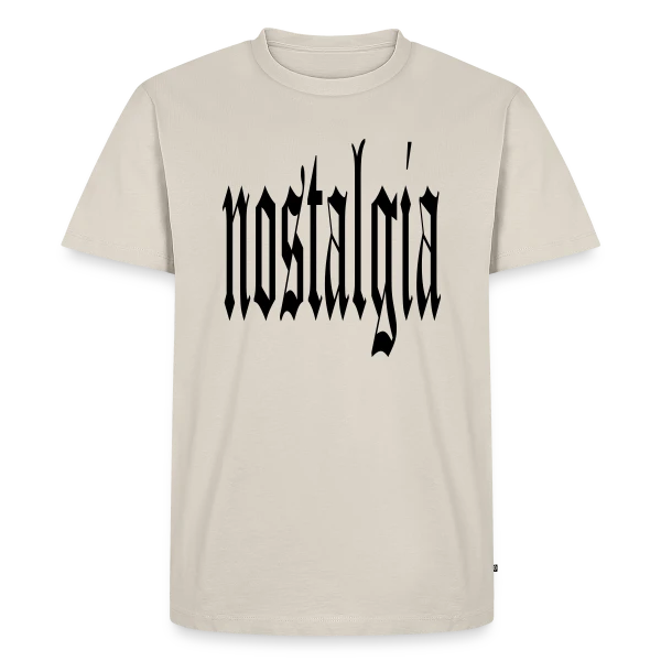 Maquette de T-shirt Premium bio Homme « Typographie Gothique "Nostalgia" » à personnaliser