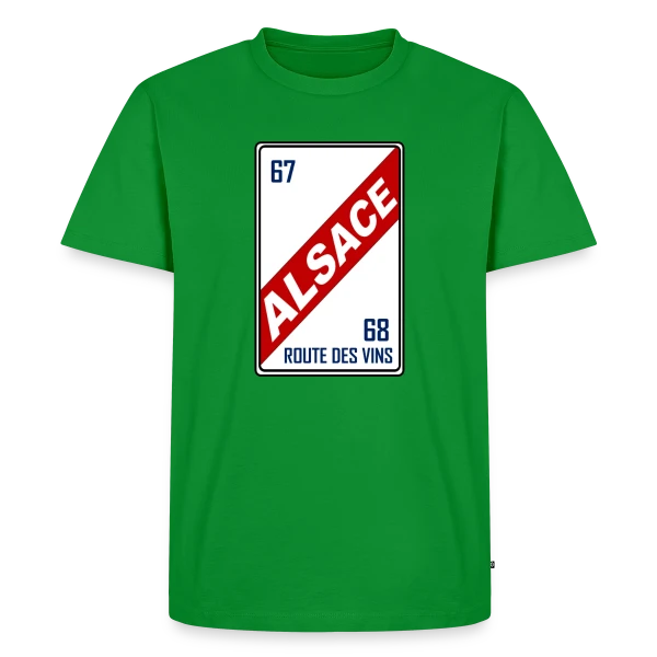 Maquette de T-shirt Premium bio Homme « Humour 'Licence Alsace' - Saveurs Régionales » à personnaliser