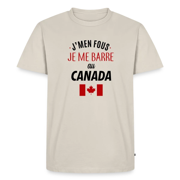 Maquette de T-shirt Premium bio Homme « J'men fous, je me barre au Canada ! » à personnaliser