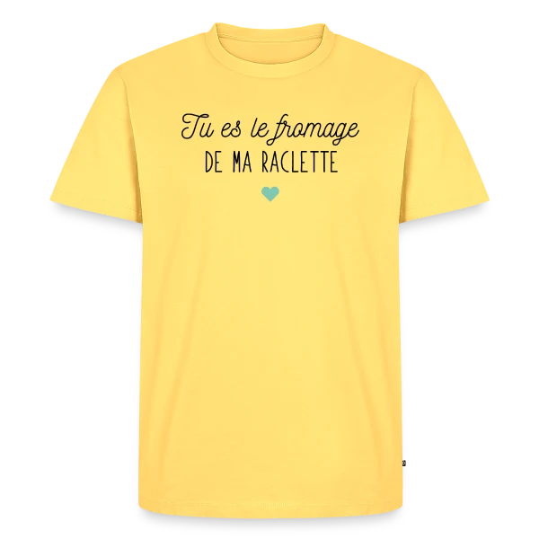 Maquette de T-shirt Premium bio Homme « Tu es le Fromage de ma Raclette : Déclaration Gourmande » à personnaliser