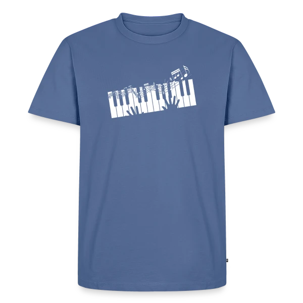 Maquette de T-shirt Premium bio Homme « Clavier de Piano & Notes de Musique Élégantes » à personnaliser