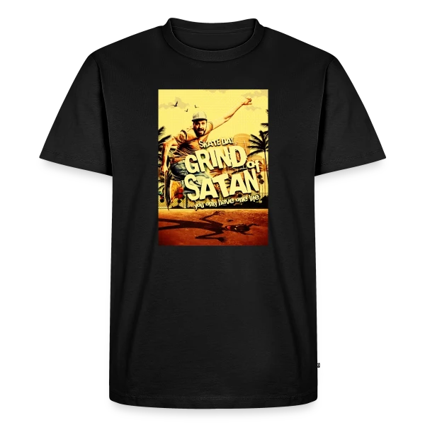 Maquette de T-shirt Premium bio Homme « Skate Satanique Vintage & Humour » à personnaliser