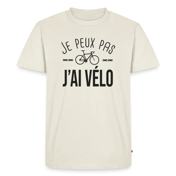 Maquette de T-shirt Premium bio Homme « Je Peux Pas J'ai Vélo - Humour Cycliste » à personnaliser