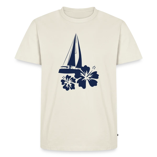 Maquette de T-shirt Premium bio Homme « Voilier sur l'Océan Pacifique » à personnaliser
