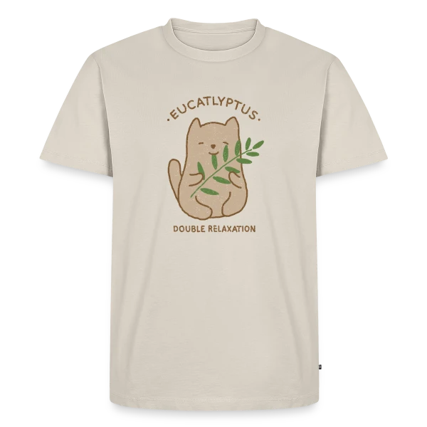 Maquette de T-shirt Premium bio Homme « Eucalypchat : Douceur Féline et Eucalyptus » à personnaliser
