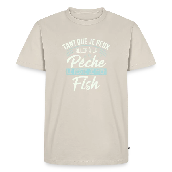 Maquette de T-shirt Premium bio Homme « Pêcheur Humour - Le Reste Je M'en Fish » à personnaliser