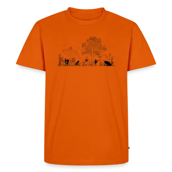Jardin Luxuriant et Chats Noirs - Dessin Monochrome sur T-shirt Premium bio Homme