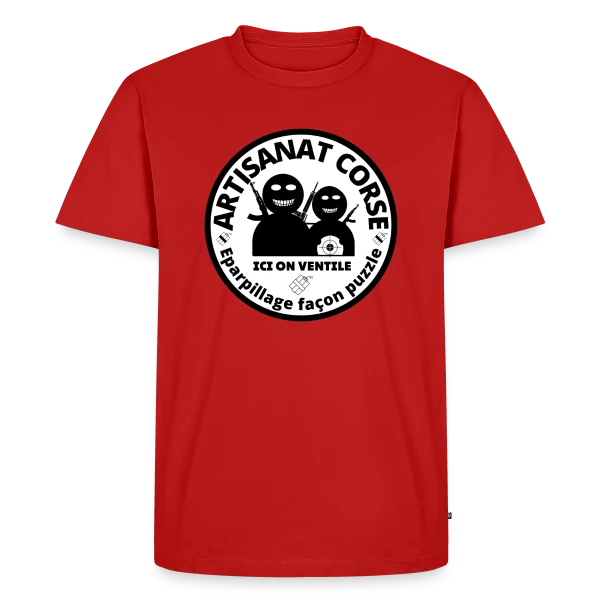 Maquette de T-shirt Premium bio Homme « Artisanat Corse Humour Noir » à personnaliser