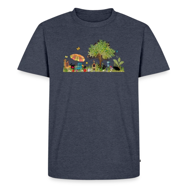 Jardin luxuriant et Chats Noirs - Illustration Poétique sur T-shirt Premium bio Homme