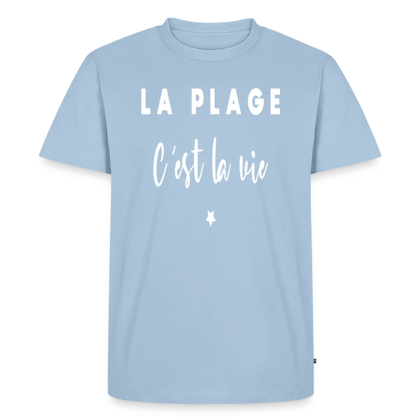 Maquette de T-shirt Premium bio Homme « La Plage C'est la Vie » à personnaliser