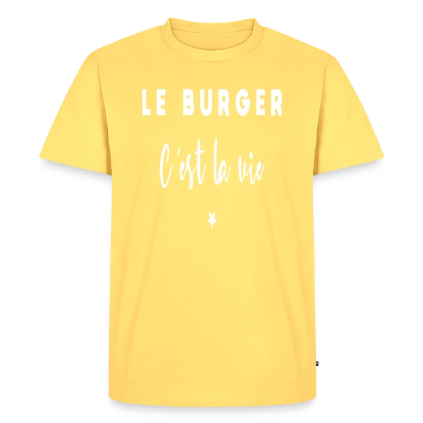Maquette de T-shirt Premium bio Homme « Le Burger, C'est la Vie : Passion Gourmande » à personnaliser