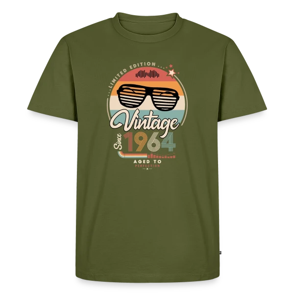 Maquette de T-shirt Premium bio Homme « Vintage Depuis 1964 : Un Classique Intemporel » à personnaliser
