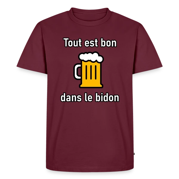 Maquette de T-shirt Premium bio Homme « Tout est Bon dans le Bidon » à personnaliser