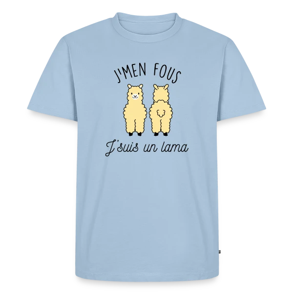 Maquette de T-shirt Premium bio Homme « "J'men fous j'suis un lama" - Humour Décalé » à personnaliser