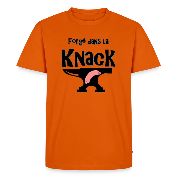 Maquette de T-shirt Premium bio Homme « Forgé dans la Knack » à personnaliser