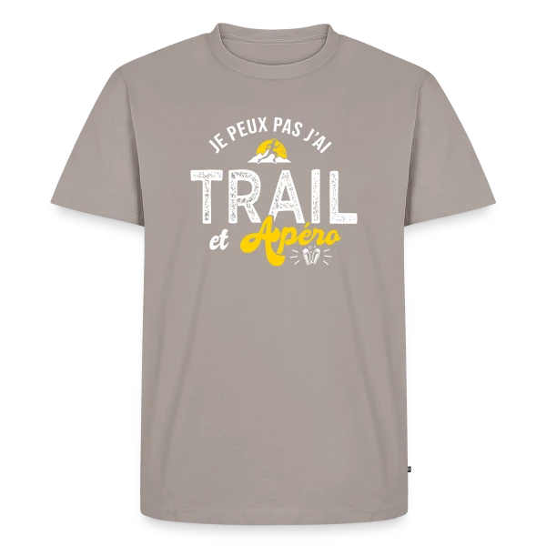 Maquette de T-shirt Premium bio Homme « Je Peux Pas, J'ai Trail et Apéro Run Ultra Trail » à personnaliser