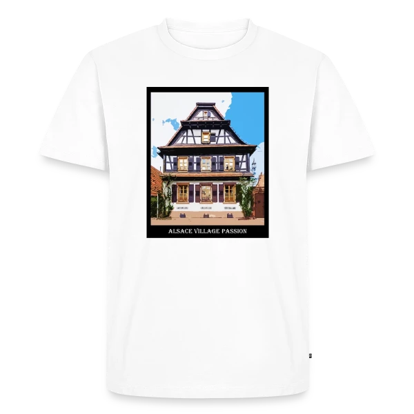 Maquette de T-shirt Premium bio Homme « Maison Alsacienne Typique » à personnaliser