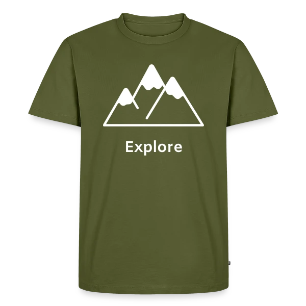 Maquette de T-shirt Premium bio Homme « Montagnes Minimalistes Explore » à personnaliser