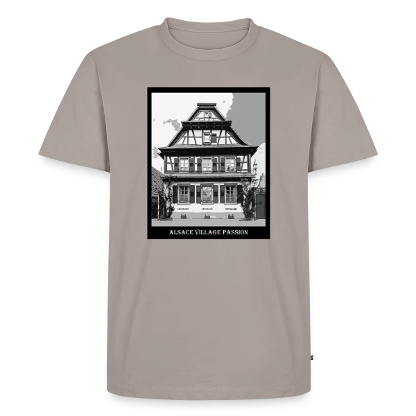 Maquette de T-shirt Premium bio Homme « Maison à Colombages Alsacienne Vintage » à personnaliser