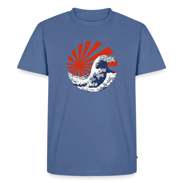 Maquette de T-shirt Premium bio Homme « La Grande Vague de Kanagawa & Soleil Levant Yin-Yang » à personnaliser