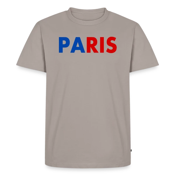 Maquette de T-shirt Premium bio Homme « Paris Tricolore Typographie » à personnaliser